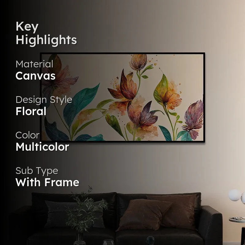 Touch Of Blue Autumn Floral Canvas Wall Painting With Frame - Black media 2