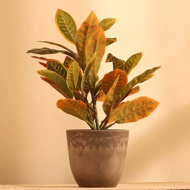 Artificial Garden Croton Plant With Black Plastic Pot (Set Of Two) - 1 Feet media 4