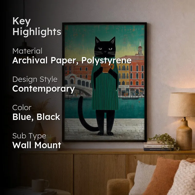 Midnight Poise Cat Wall Painting With Frame media 2