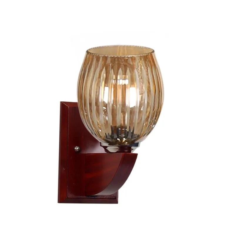 Vintage Glow Wooden Base Glass Wall Lamp media 6