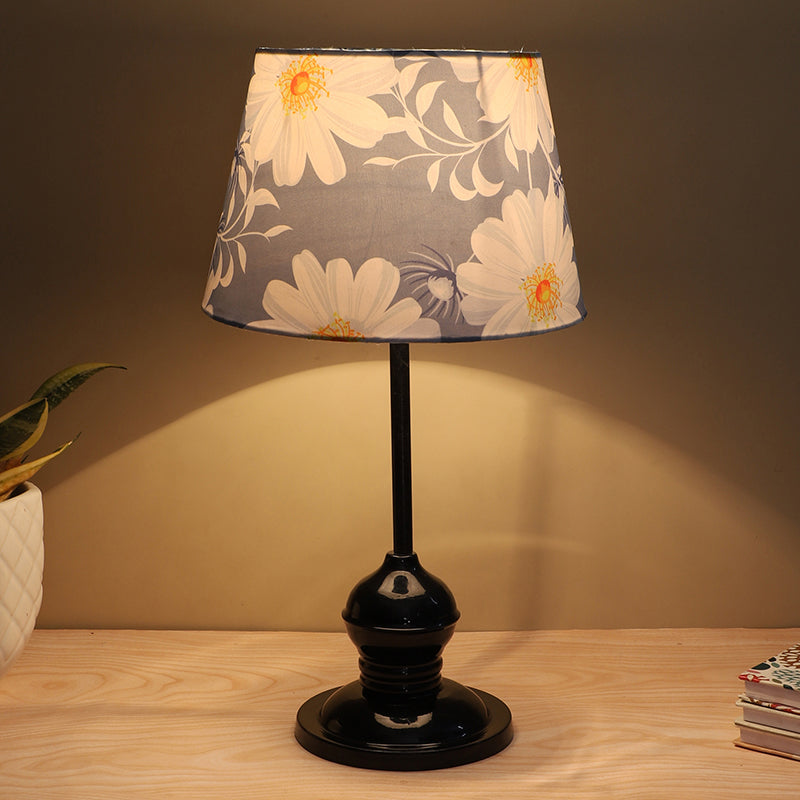Daisy Blooms Griff Printed Metal Table Lamp - White,Blue,Black