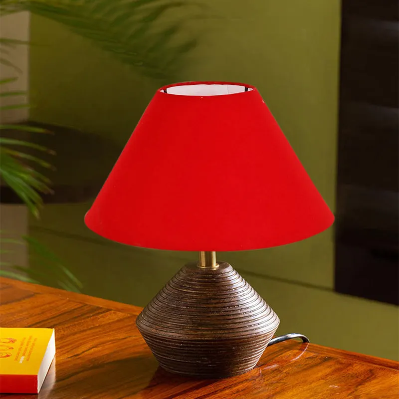 Yami Cone Wooden Table Lamp - Brown,Red media 1