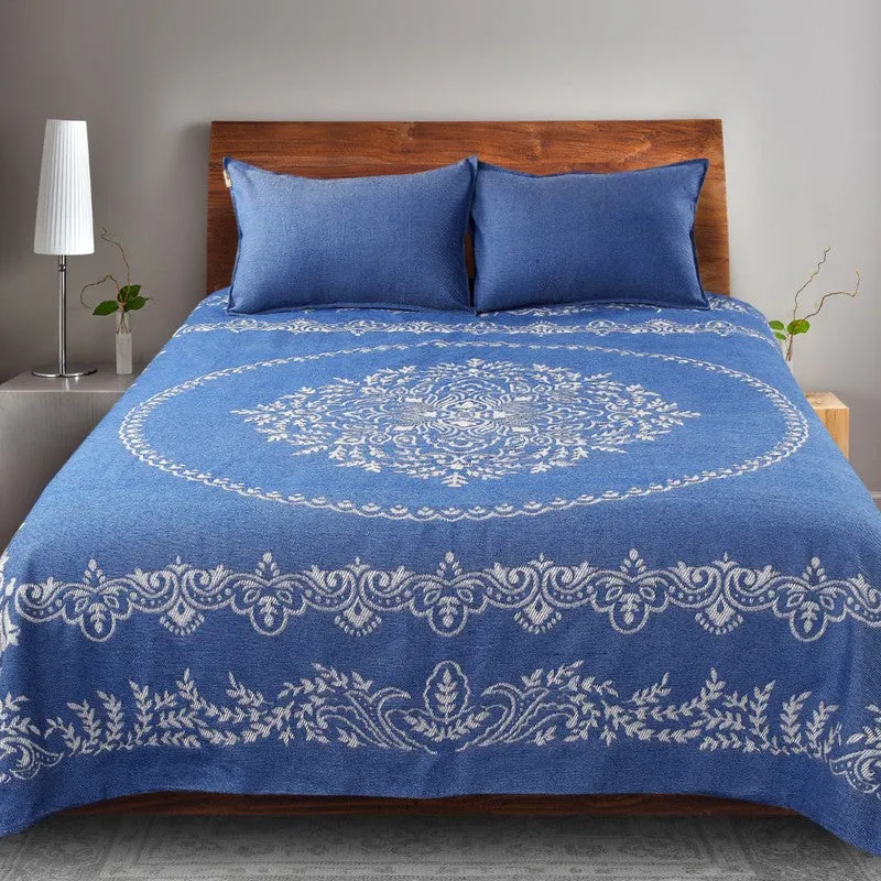 Ethnic Serenity Cotton Bedsheet (Blue) - 220 TC media 3