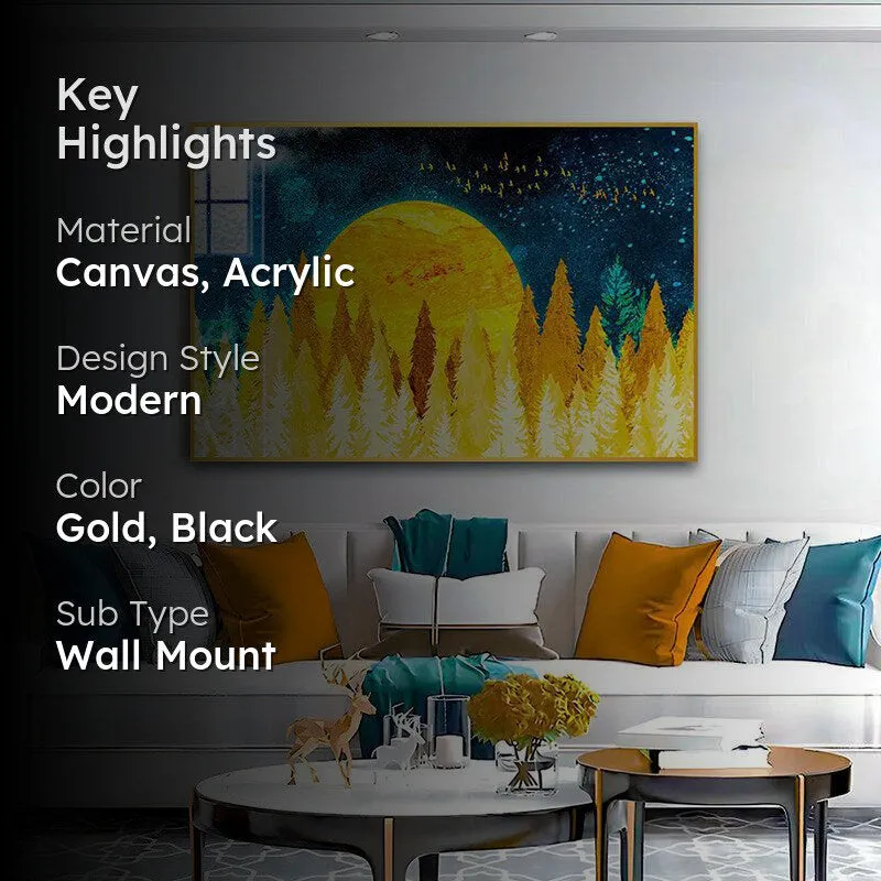 Sunkissed Forest Modern Canvas Wall Art With Frame - Gold media 2