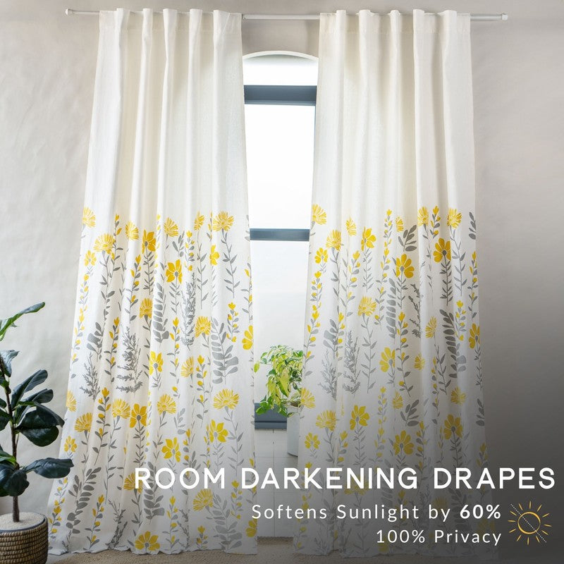 Tranquebar Home Garden Grace Cotton Curtains(Yellow) - Set Of Two media 3