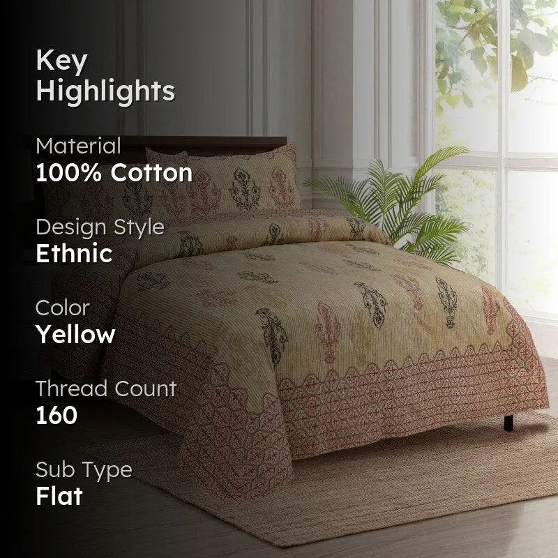 Mayurankh Printed Cotton Bedsheet (Yellow) - 160 TC media 2