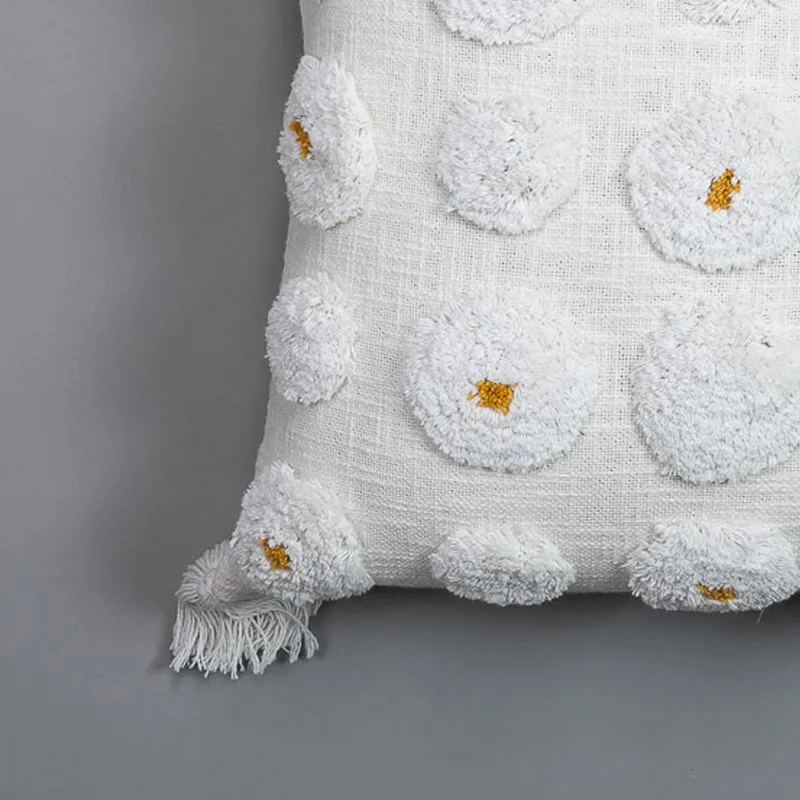Pom Grid Tufted Cushion Cover - White, Yellow media 4