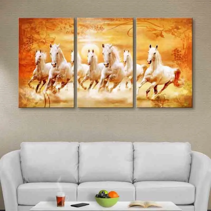 Prancing Horses Poly Canvas Wall Art - Set of Three media 1