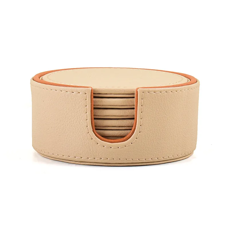 Tisca Faux Leather Coaster (Beige) - Seven Piece Set media 6