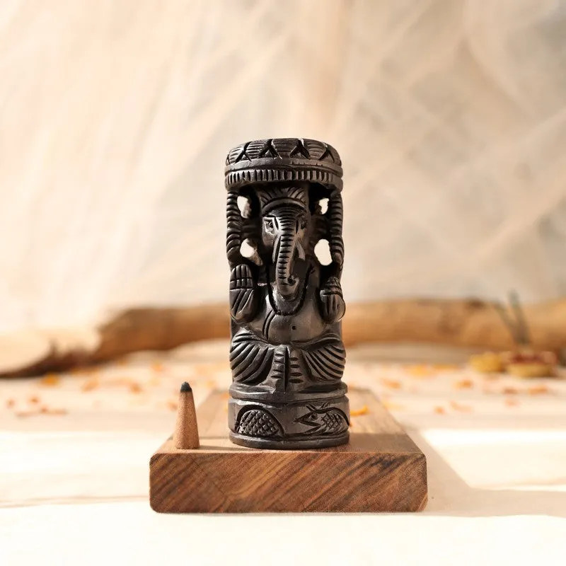 Sri Ganesh Devotional Ebony Wood Idol media 4