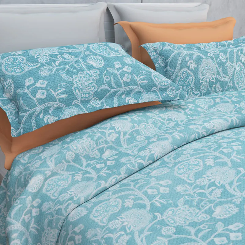 Dream Vines Cotton Bedsheet (Sky Blue) - 144 TC media 10