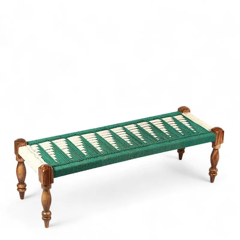 Brevon Sheesham Wooden Bench - Green,White media 5