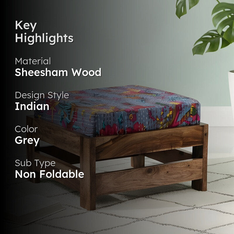 Lexon Sheesham Wooden Bench with Stool (Grey) - Two Piece Set media 2