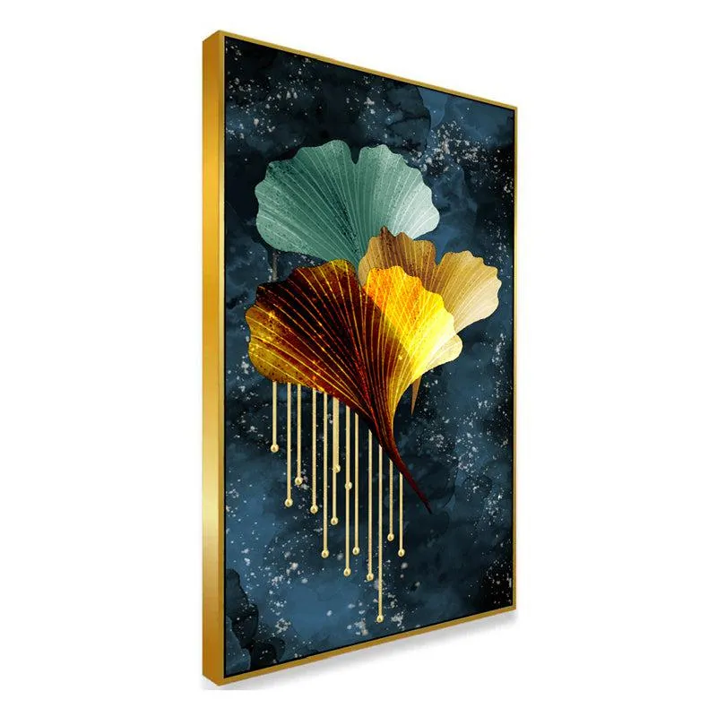 Indigo Aureum Floral Canvas Wall Painting With Frame - Gold media 3