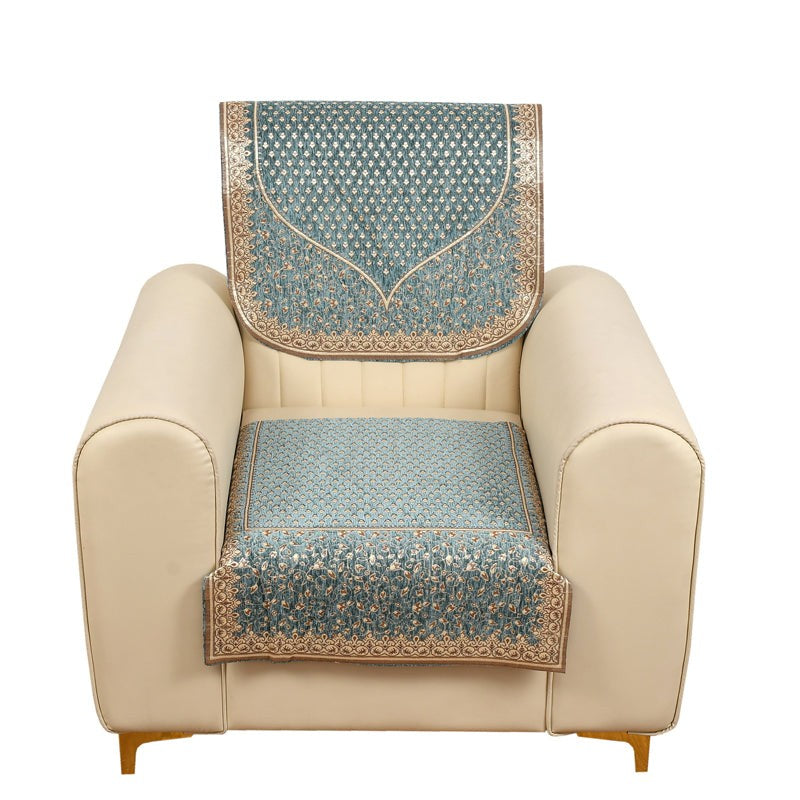 Petite Leaves Chenille Sofa Cover - Blue media 6