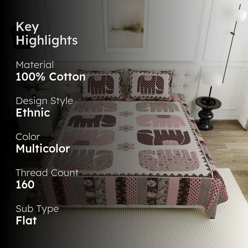 HaathiChhaap Cotton Bedsheet (Pink) - 160 TC media 2