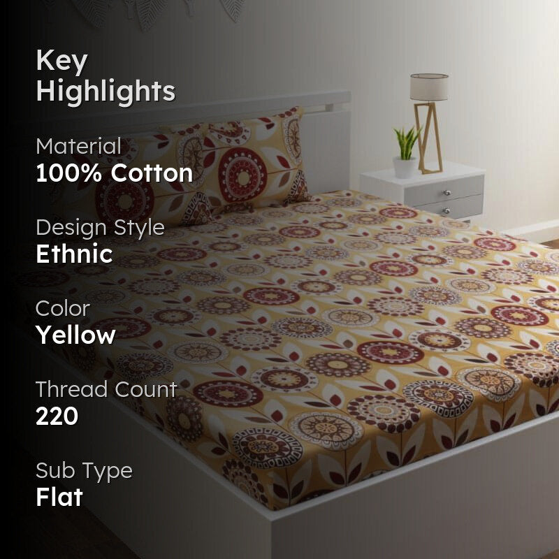 Oda Floral Cotton Bedsheet (Beige) - 220 TC media 2
