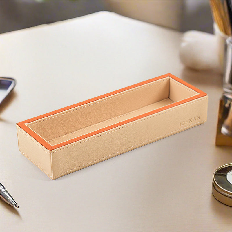 Tisca Faux Leather Cutlery Tray - Beige