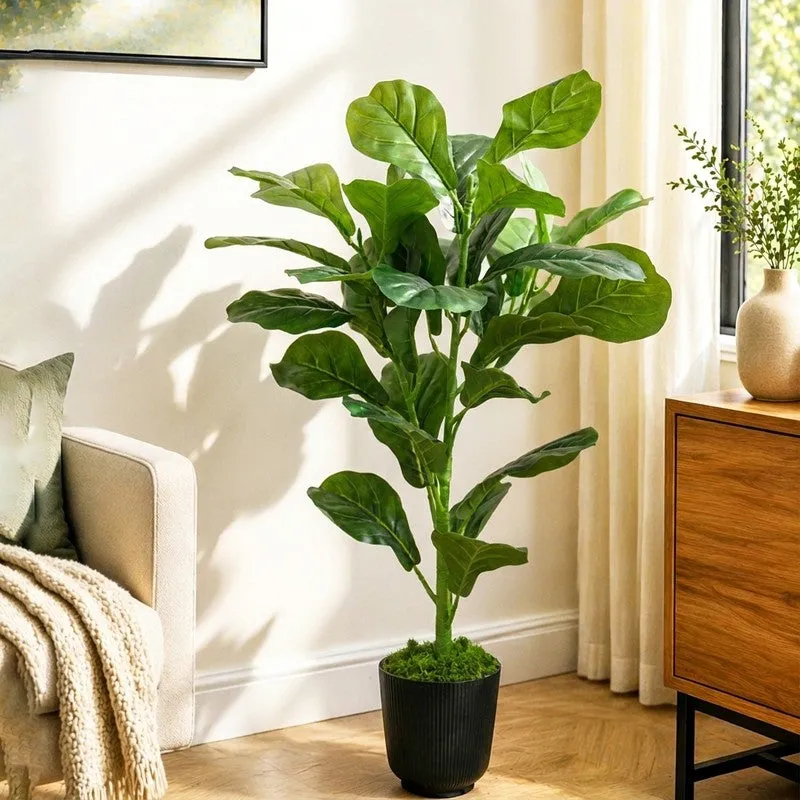 Leaf Aura Fiddle Artificial Plant With Black Plastic Pot - 89 cm (2.9 ft) media 1