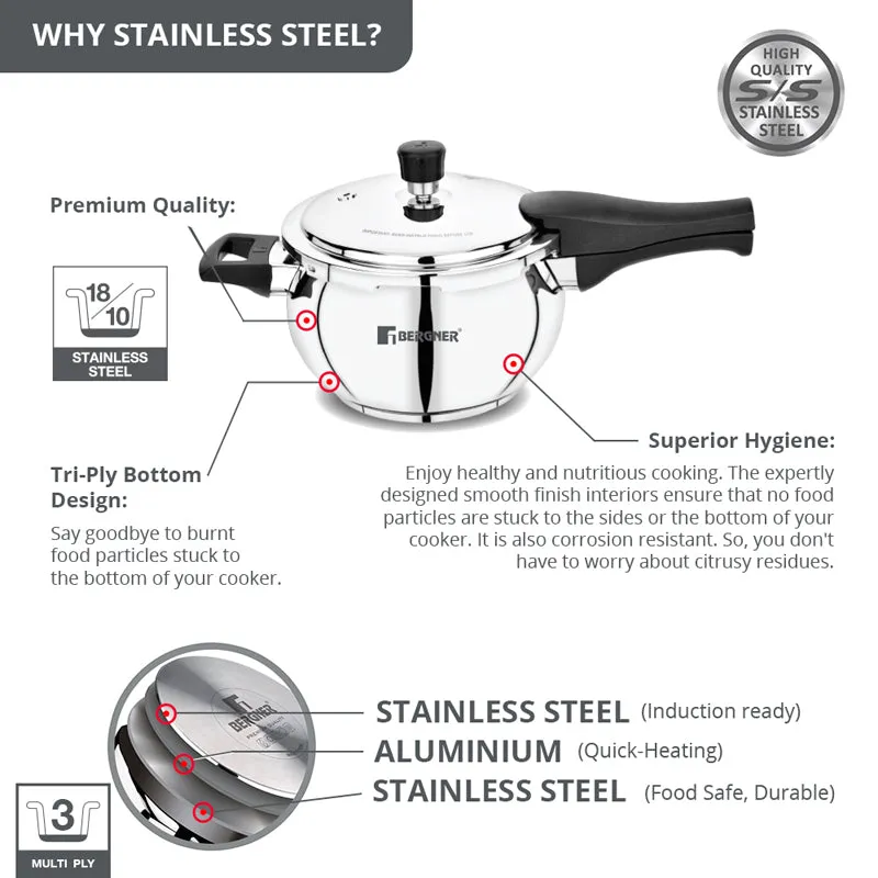 Bergner Induction Safe Pressure Cooker - 2000 ml/16 Inches media 7