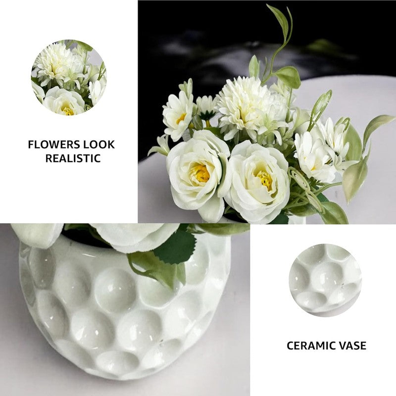 Faux Rosette Artificial Flower With Ceramic Pot media 5