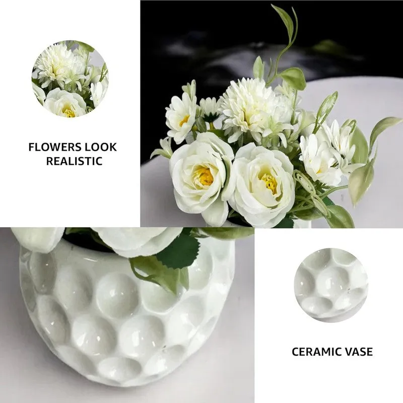 Faux Rosette Artificial Flower With Ceramic Pot media 5