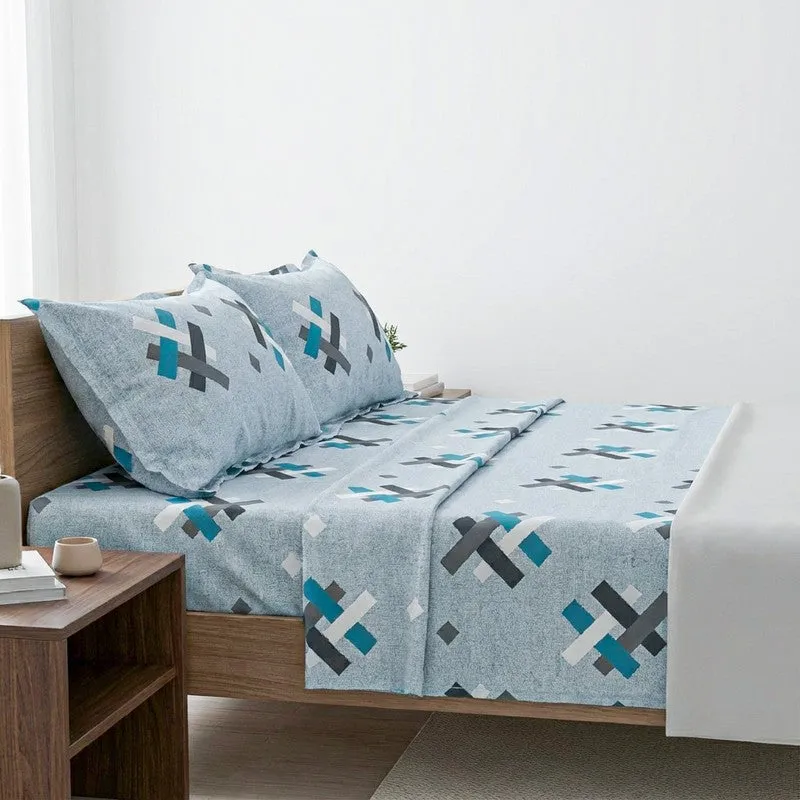 Criss Cross Chrome Cotton Bedsheet (Blue) - 144 TC media 3