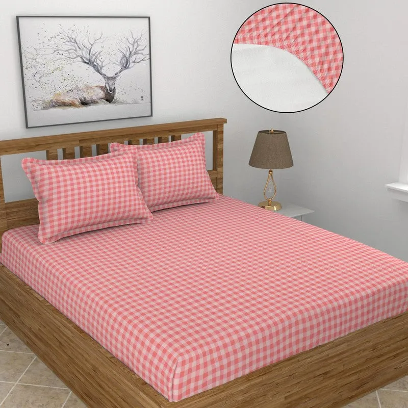 Checkered Dreams Fitted Micro Fiber Bedsheet (Pink) - 150 GSM media 6