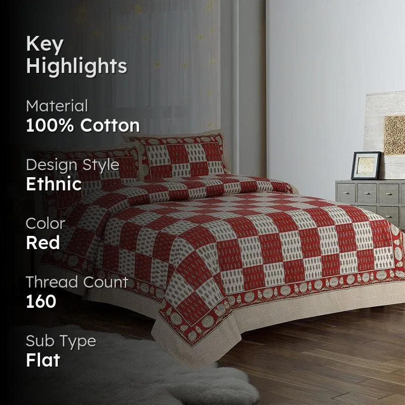 Kumuda Printed Cotton Bedsheet (Red) - 160 TC media 2