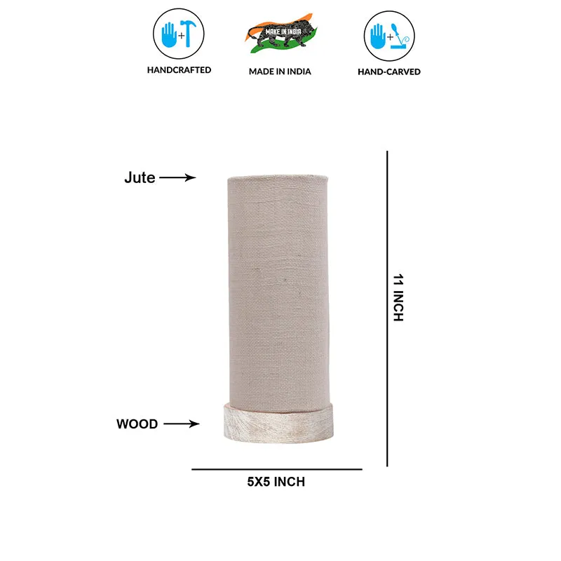 Ocra Tower Wooden Table Lamp With Jute Shade - White media 5