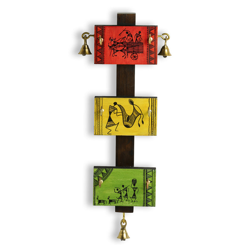 Warli Grip Handpainted Teak & Pine Wood Key Hook media 4