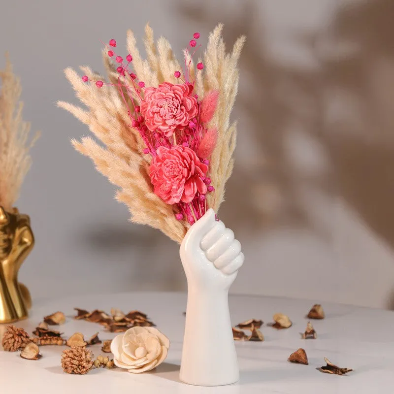Hand of Bloom Vase with Flowers - White media 1