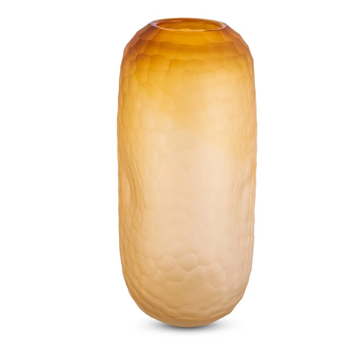 Tall rust-toned textured glass vase on a white background