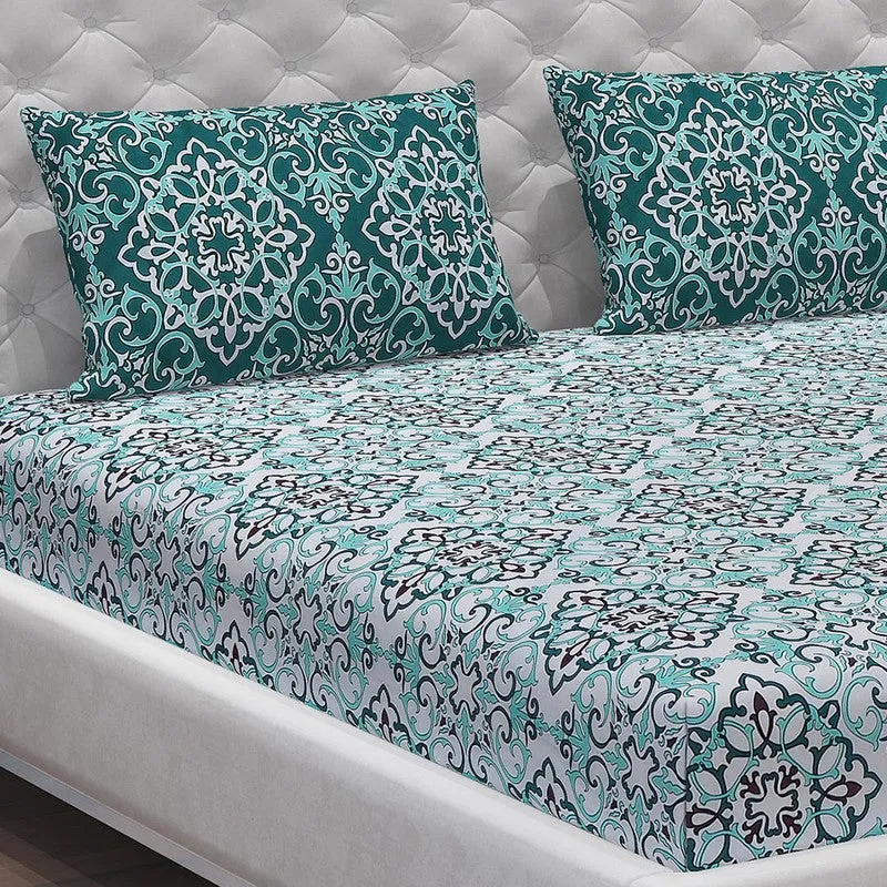 Monte Carlo Petal Aura Cotton Bedsheet (Green,White) - 104 TC media 5
