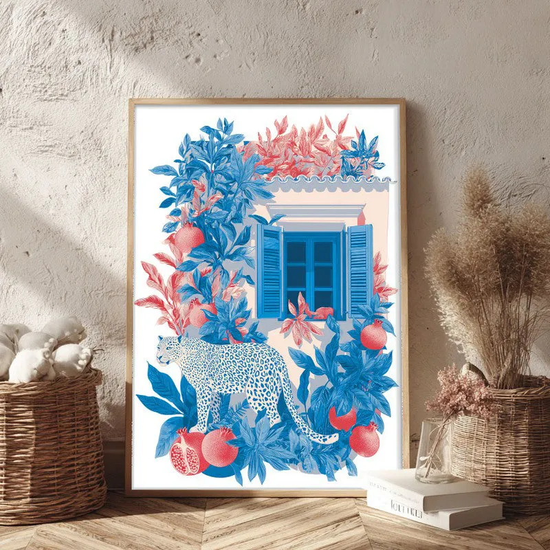 Mediterranean Blues Canvas Wall Painting - Brown Frame media 3