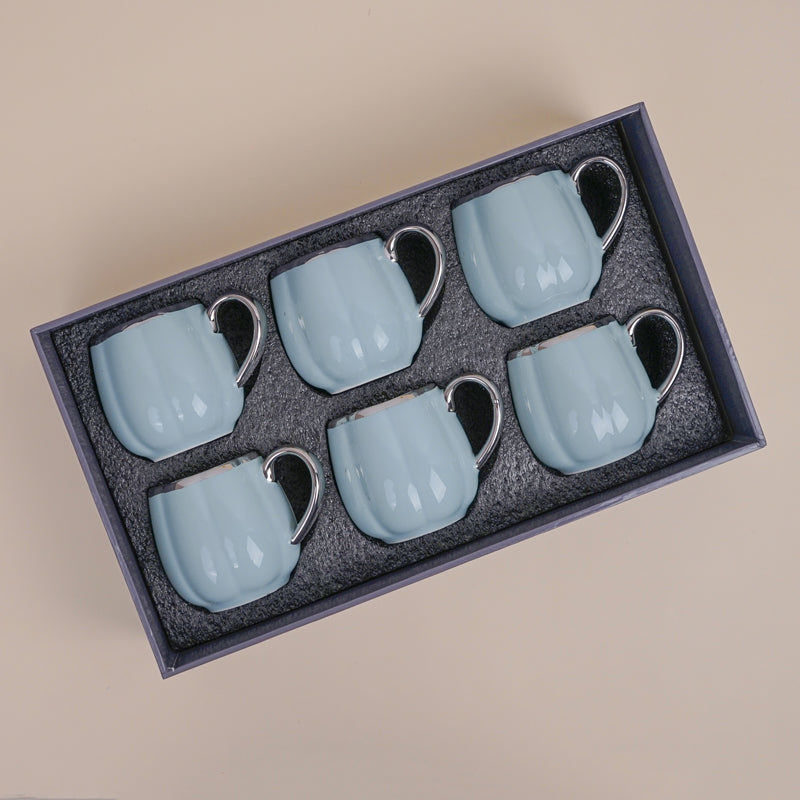 Magina Porcelain Tea Cup (180 mL Each/Blue) -  Set of Six media 6