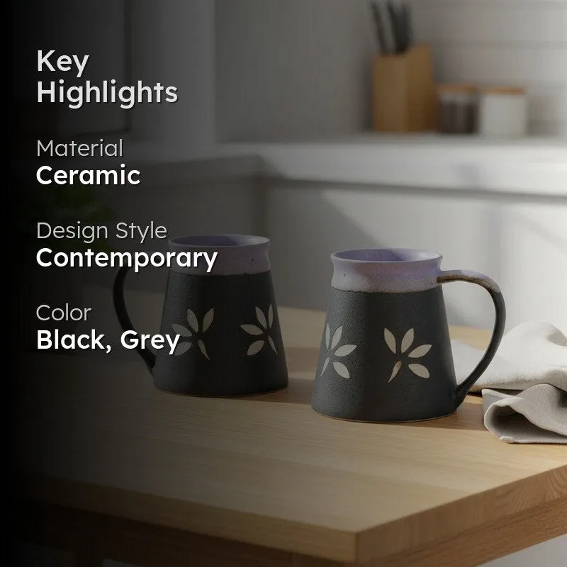 Ceramic Ceramic Coffee Mug (270 mL Each,Grey,Black) - Set Of Two media 2