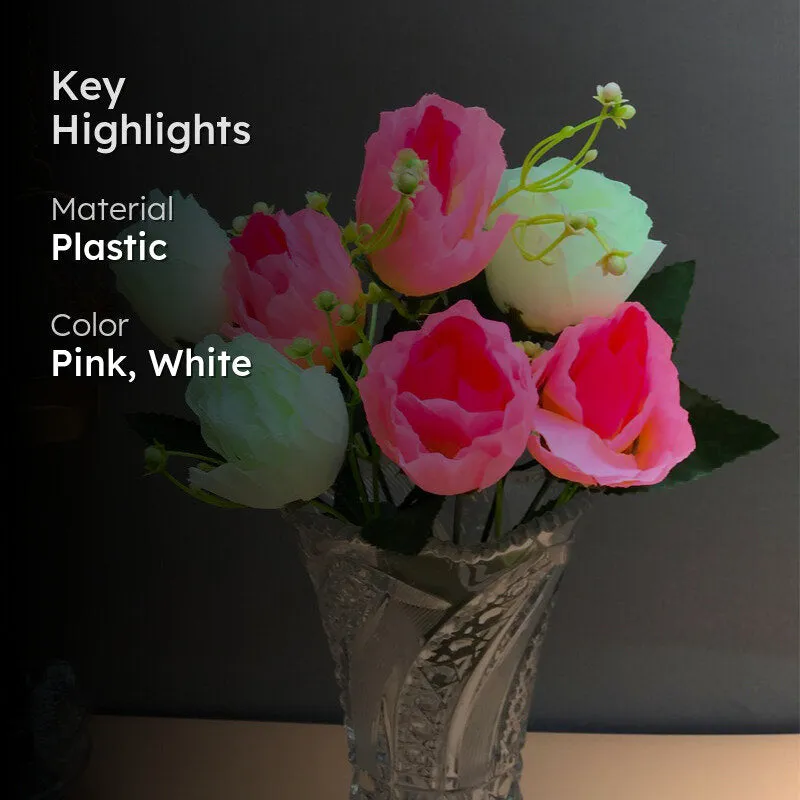Fiora Artificial Rose (Light Pink & White) Set of Two media 2