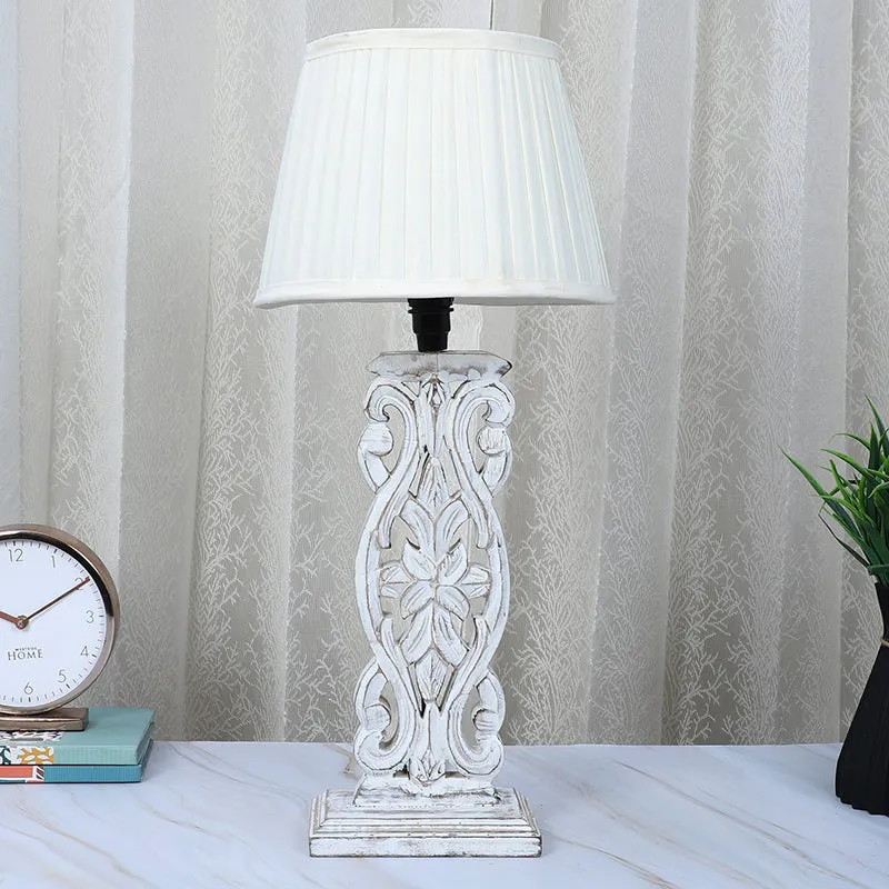 Gujo Sigil Pleated Mango Wood Table Lamp - White media 2
