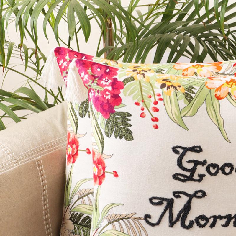 Poppy Plush "Good Morning" Embroidered Cotton Cushion Cover - Set Of Two media 4