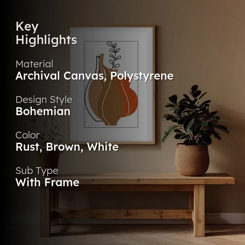 Earthen Jars Canvas Wall Painting With Brown Frame media 2