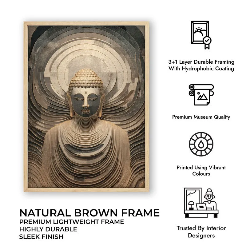Buddha In Meditation Archival Paper Wall Painting With Brown Frame media 9