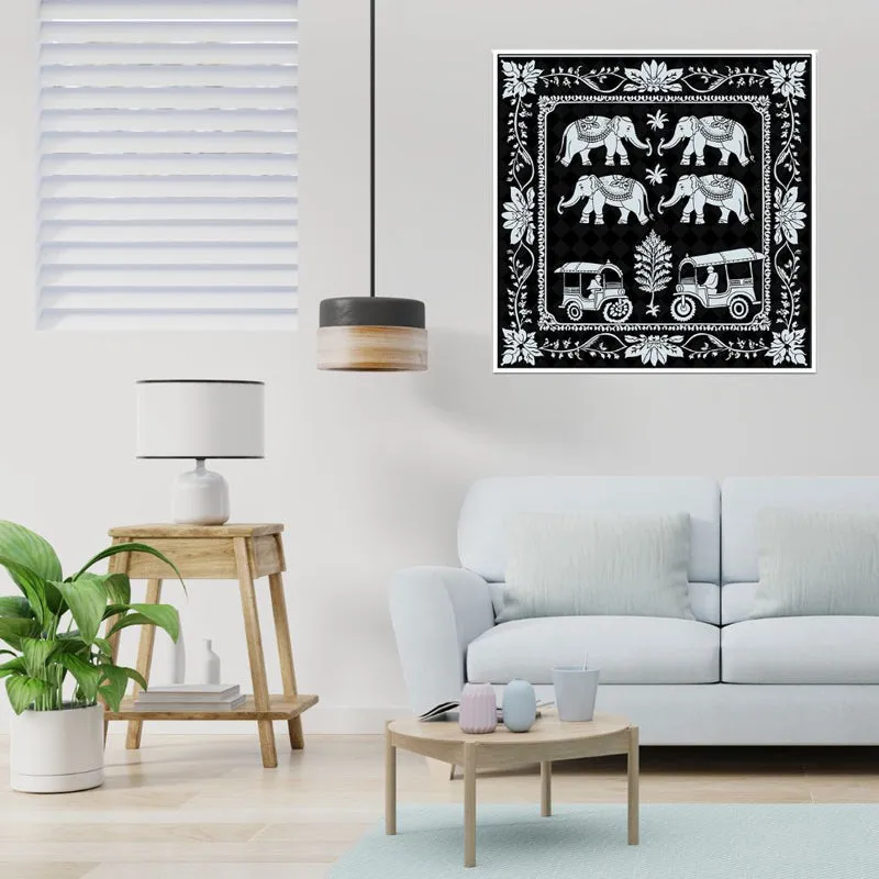 Monochrome Haathi Canvas Wall Art With Frame media 5