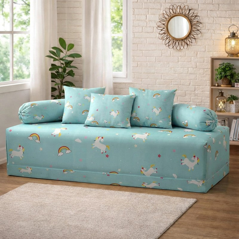 Crazy Unicorn Printed Diwan Set - Six Piece Set