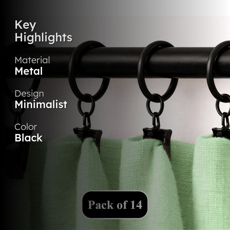 Easy Hang Curtain Rings with Clip (Black) - Set of Fourteen media 2