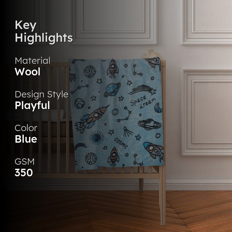 Stellio Cartoon Woolen Kids  Blanket (Blue) - 350 GSM media 2