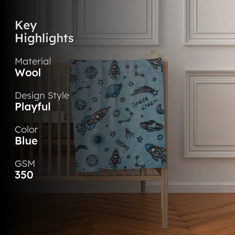 Stellio Cartoon Woolen Kids Blanket (Blue) - 350 GSM media 2
