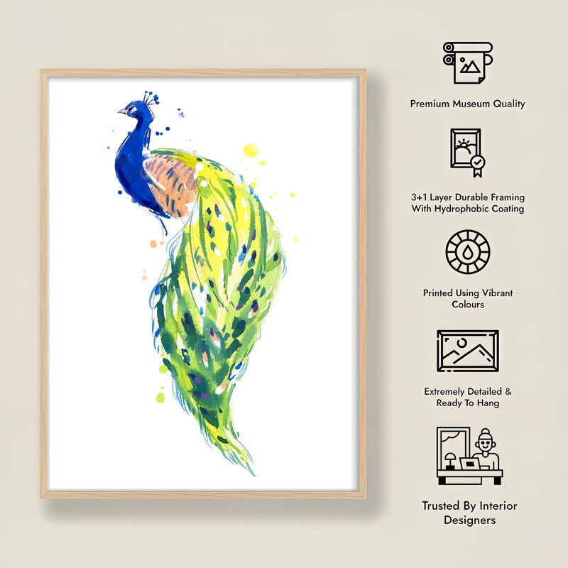Feathery Peacock Archival Paper Wall Art  - Natural Brown Frame media 9