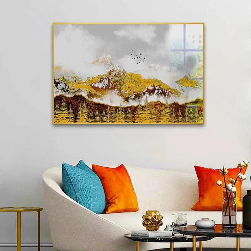 Sunlit Summits Canvas Wall Art With Frame - Gold media 1