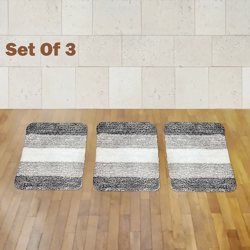 Elvira Anti Skid Striped Bath Mat (Grey) - Set Of Three media 1